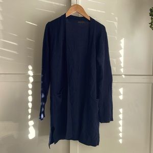 ATM 100% Cashmere Open Cardigan Drape Sweater Pockets Navy X-Small